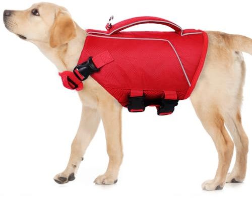ASENKU Salvagente Cane, Giubbotto Salvagente Cane per Cani di Piccola Taglia Media Grande, Salvagente per Cani con Manico e Riflettente, per Bassotto, Chihuahua, Bulldog Francese, Labrador, ecc. L