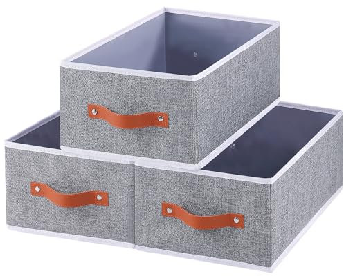 OUTBROS 3-Teilige Aufbewahrungsbox, Faltbare Aufbewahrungskörbe, mit Griff Ordnungsboxen, Kleiderschrank, Schlafzimmer und Büro Organizer, Grau, 41 x 25 x 16.5 cm