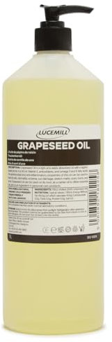 Lucemill Organic Grapeseed Oil | 1 Litre | 100% Pure & Natural Cold Pressed Carrier Oil | Lightweight Moisturiser for Skin & Hair | Ideal for Massage, Aromatherapy & DIY Beauty Blends