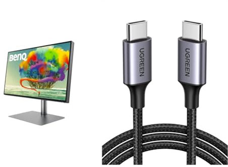 BenQ PD2725U Designer Monitor (AQCOLOR Technology, 27 inch, 4K UHD, P3 Wide Color & UGREEN USB C to USB C Charger Cable 60W USB C Cable Fast Charge Type C to C Data Lead