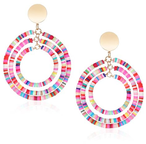 Perlen-Tropfenohrringe, Regenbogen Baumelnde Boho-Ohrringe Rund Kreis Statement-Ohrring mit Anhänger Vintage Bunt Sommer Strand Schmuck für Frauen Mädchen Strand Urlaub Party Ferien