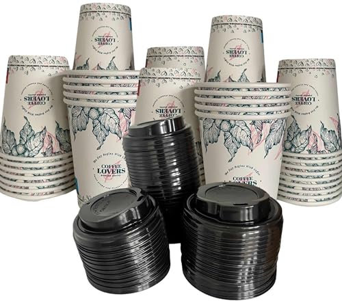 100 Kaffeebecher mit Deckel To Go Pappe 120ml Design COFFEE LOVERS Pappbecher Einweg für Kaffee & Tee - Einwegbecher für Heißgetränke bis 95°C und Kaltgetränke Papp Becher für Unterwegs