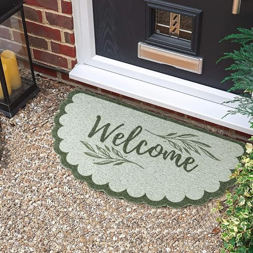 AELS 31.7 x 17 Outdoor Welcome Mat, Dirt Trapper Front Door Mat, Low Profile Entryway Rug, Small Garage Door Mat, Half Circle Door Mat Indoor, Easy to Clean Door Mat Waterproof, Sage Green