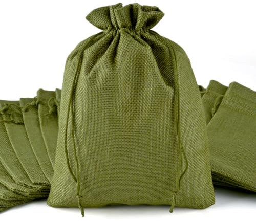20 Stück Grün Jutesäckchen, 25 * 35cm Stoffbeutel mit Kordelzug, Wiederverwendbare Säckchen zum Befüllen, Hochzeits Geschenkverpackung, Schmucksäckchen, Adventskalender, Jute Aufbewahrungsbeutel