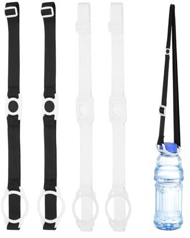 PATIKIL Water Bottle Lanyard, 4Pcs Adjustable Holder Shoulder Strap with White Ring Buckle Carrier Clips for Hiking Walking Outdoor, Black, White (2.5CM, 5CM)