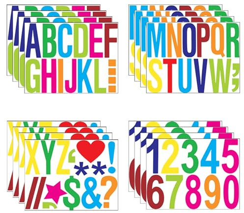 Buchstaben und Zahlen Aufkleber, 16 Blatt Selbstklebend Alphabet Nummer 10 cm Buchstaben Aufkleber Klebebuchstaben Groß Aufkleber für Kunsthandwerk Schilder Poster Briefkästen Fenster(Bunt)