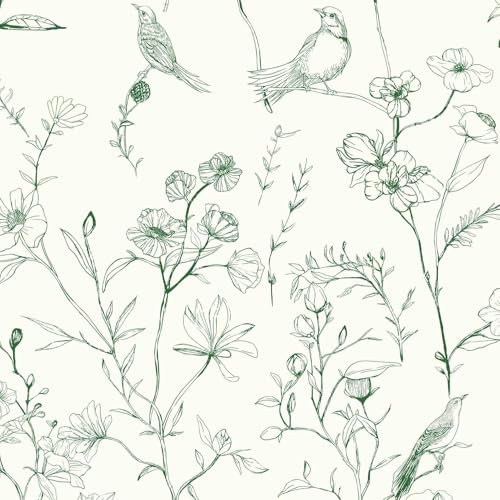 CiCiwind Peel and Stick Wallpaper 44cm×5m Self Adhesive Vinyl Wrap Beige Green Floral Contact Paper Waterproof Sticky Back Plastic Thicken Stick on Wallpaper for Wall Cabinets Decor