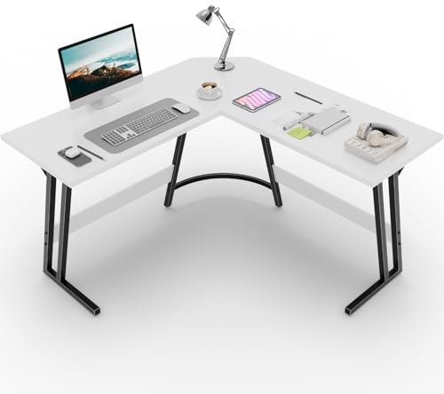 Devoko Bureau Angle 120 × 120cm,Bureau d'ordinateur,Table de Bureau,Bureau Gaming en Forme L,Petit Bureau Facile à Assembler (Blanc,120 × 120 cm)