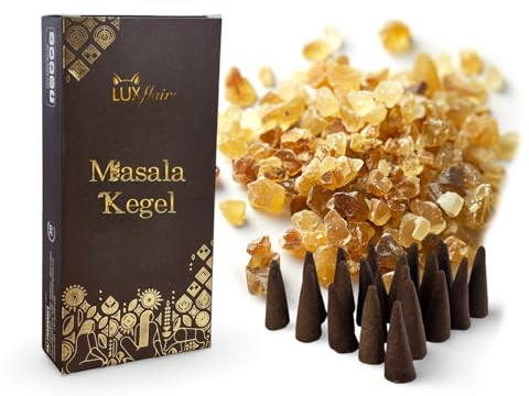 LUXflair Masala Räucherkegel Copal, 25 Räucherkerzen, 100% natürlich | Authentisch handgefertigt in Indien aus fein gemahlenen Harzen – natürlicher Duft für entspannte Momente und Rituale