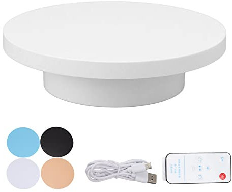 Rotating Display Stand White 3kg Bearing Electric Turntable 360 Degree Rotating Product Photography Display with Rechargeable Remote Control (White 20cm)