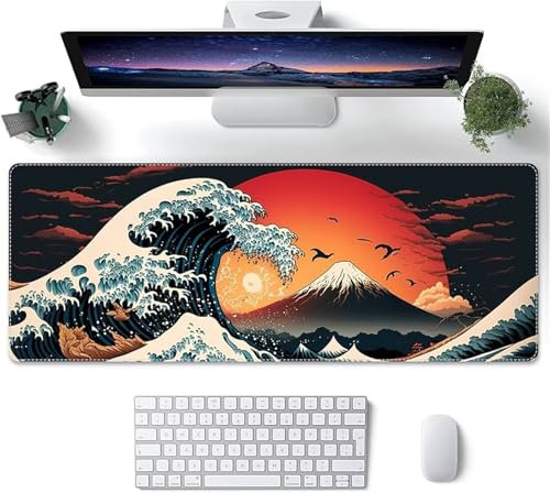 Tapis de Souris,Paysage de Montagne avec Vagues et mer Tapis de Souris Gaming XXL 1000x500x2 mm Grand Tapis de Bureau,Base en Caoutchouc Antidérapante,Tapis de Clavier d'ordinateur pour Gamer, PC