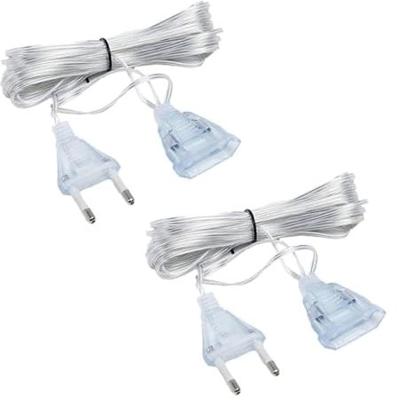 Cavo di prolunga trasparente, 2 pezzi, trasparente, sottile, trasparente, spina europea, prolunga da 5 m, cavo piatto per luce LED, per esterni 220 V