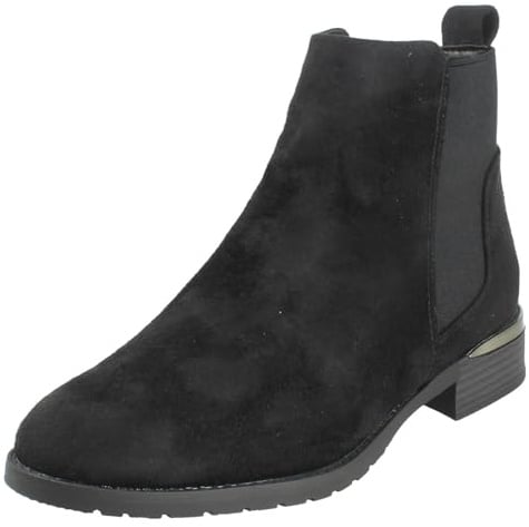 Spot On Ladies Low Heel Wide Fit Elastic Gussest Zip Ankle Boots F51195