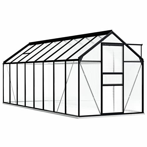 Invernadero grande de policarbonato con marco de aluminio y base para plantas de jardín, 190 x 490 x 202 cm, 9,31 m²