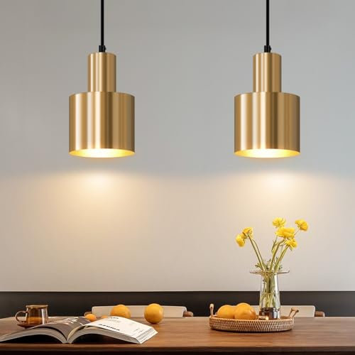 Deboola Pendelleuchte Esstisch Hängelampe Vintage - 2ER Pendellampe Gold Esszimmer 1 Flammig Metall Esszimmerlampe Design Esstischlampe E27 Hängeleuchte für Schlafzimmer Wohnzimmer - Ohne Leuchtmittel