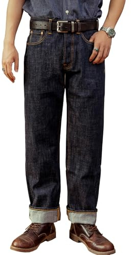 Vintage Red Tornado Men's Jeans Relaxed Fit Straight Leg 14oz Selvedge Jean Denim Pants Loose Fit Hight Rise Jeans W33