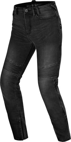 SHIMA Zenith Motorrad Jeans Damen mit Protektoren GFLEXX Knieprotektoren Motorradhose Kurzgrößen Hosen für die Frau Protektorenhose Textilhose Urban Stretch Jeanshose Lang (Frauen, Schwarz, 28/30)