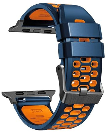 DASEB Correa de goma flúor para Apple Watch Series 9, 8, 7, 6, 5, 4 SE, 45mm, 44mm, 42mm, Ultra 1, 2, 49MM, accesorios de repuesto para reloj, correas de pulsera(Blue Orange,44MM)