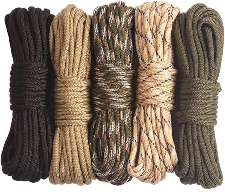 Zodazoqa 550 Paracord Kits - 5 Colors 20ft Each Parachute Cord Combo | Paracord Bracelet Kit, With a 7 Strand Inner-Core,For Making Paracord Bracelets, Lanyards, Jewelry Making