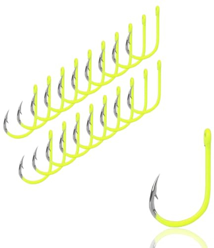 AMZfishing® 40x UV aktive lasergeschärfte Forellenhaken - ideal für Forellenteig und Naturköder | Angelhaken Forelle | Haken Forelle | Forellensee Köder | Angelhaken scharf (gelb 40, #4)