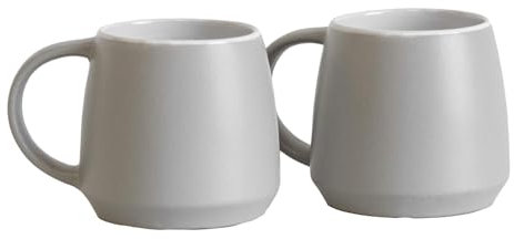 Darthome Set of 4 Large Matt Grey 350ml Stoneware Ceramic Mugs - Suitable for Serving hot Drinks