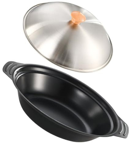 KOCKSHION Sartén de doble oído olla grande con tapa Cocina de cocina wok olla caliente de cocina ollas de cocina wok de metal ollas con tapa ollas de doble asa cocinar al wok planchar Negro