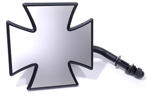 WTMT Motorrad Spiegel Malteserkreuz Iron Cross Schwarz Custom Harley Chopper Bobber Showbike Spiegel 10 x 10 cm links rechts montierbar ohne E Zulassung