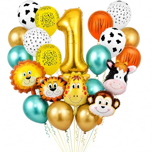 Gleemix 1.Dschungel Deko luftballons Geburtstag Set, Luftballon 1. Geburtstag Junge, Safari Deko Geburtstag1 Jahr für Mädchen Junge Babyparty