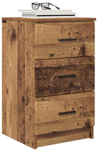 vidaXL Bedside Cabinet Old wood 38 x 38 x 66 cm Engineered wood, Authentic Rustic Nightstand, Compact Bedroom Storage, Functional Bedside Organizer, Cozy Night Table, Wooden Furniture