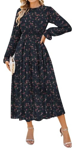 GRACE KARIN Women Long Sleeve Floral Chiffon Maxi Wedding Guest Dresses