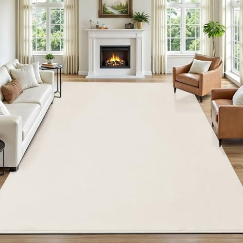 SHACOS Creme Teppich Wohnzimmer 200x300 cm Kurzflor Teppich Schlafzimmer Kunstfell Weich Flauschig Wohnzimmerteppich Waschbare Teppiche Groß Modern rutschfest, Felloptik