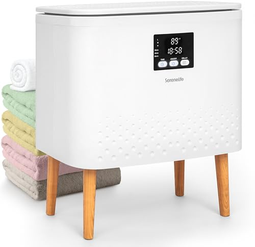 SereneLife Towel Warmer Bucket 20L – Rectangular Hot Towel Heater for Bathroom, Large Capacity Blanket Warmer with Adjustable Temperature, Single-Touch Control, Auto Shut-Off, White