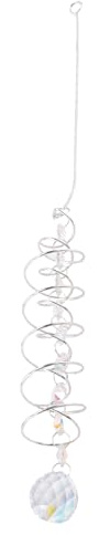 Puthernm 17.7Inch Gazing Ball Spiral Tail,Decorative Wind Spinner Sun Catcher,Glass Crystals for Indoor Outdoor Decoration