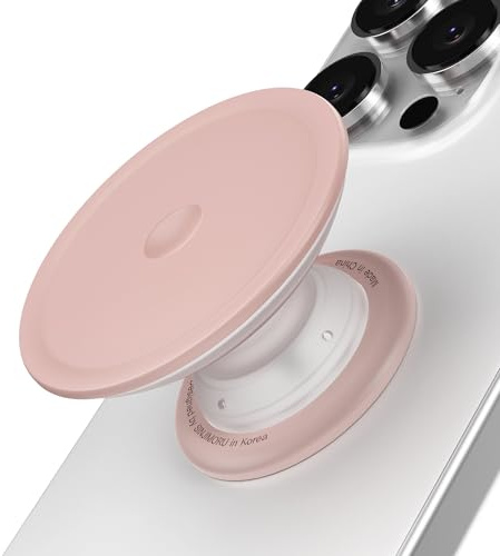 Sinjimoru Soft Silicone Phone Grip Stand, Slim Adhesive Holder, Pink | Adhesive Tap Tok, strong 3M sticker mount, comfortable one-hand use, universal fit