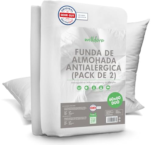 Welldora | 2 Housses d’Oreiller Anti Acarien | Protection de Coussin Testée | Housse Anti Acarien et Punaise de Lit Premium pour Oreiller | Linge de Lit Hypoallergénique (60x60cm)