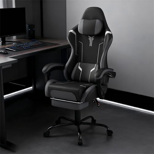 YRHome Sedia da Gaming Ergonomica, Sedia da Ufficio Ergonomica, Sedia da Gaming Girevole e Regolabile in Altezza, Sedia da Ufficio Regolabile in Altezza, Sedia da Ufficio con Poggiapiedi e Supporto