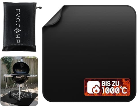 EVOCAMP Feuerfeste Unterlage 100x100 cm, 3-lagige Hitzeschutzmatte aus Glasfasergewebe mit Silikonbeschichtung, Hitzebeständig bis 1000°C – Brandschutzmatte für Küche, Werkstatt, Büro und Camping