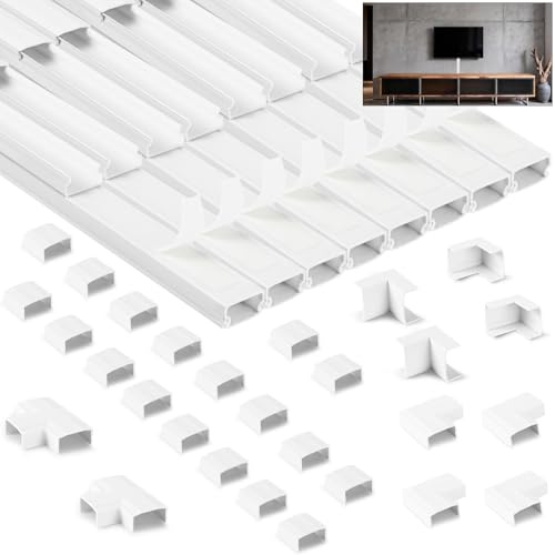 NUTKIT 4.8m Cable Trunking Kit, Cable Cover for Cord(L300mm,W15mm H10mm) | White Wire-trunking for Electric-cables, Self Adhesive Trunking for TV cables,Cable Tidy Management to Hide Wires On Wall-16X