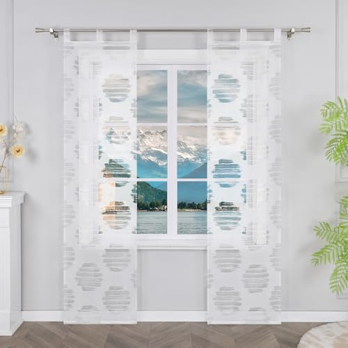 Yujiao Mao 2er Pack Schiebevorhang Mit Schlaufen Ausbrenner Voile Flächenvorhänge Moderne Schiebegardine Für Tür Wohnzimmer Transparent Weiß HxB 145x57 cm