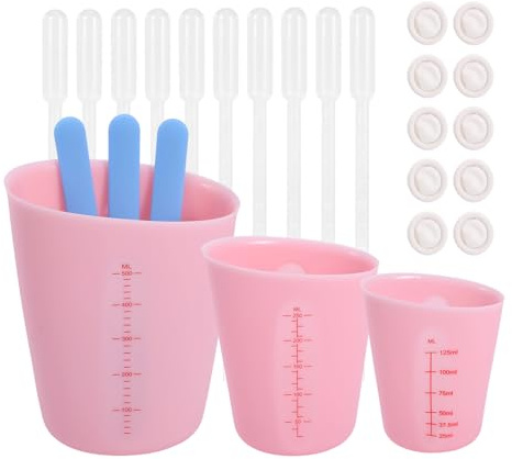 3 Piezas Vasos Medidores de Silicona, Tazas Medidoras Antiadherentes con Escala, Varillas Agitadoras, Cuentagotas para Resina Epoxi, Manualidades, Bricolaje