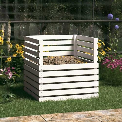 Generico Compostiera Bianca 80x80x78 cm in Legno Massello di Pino,Compostiere