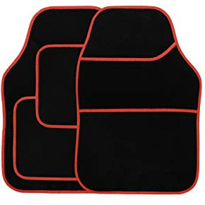 Streetwize SWBCMR Velour Car Floor Mat Set of 4, Anti-Slip Car Mats - Car Interior Accessory (Red/Black)