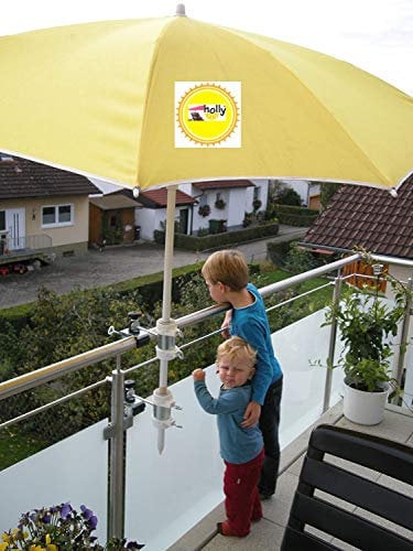 2 X - SONNENSCHIRMHALTER für BALKONGELÄNDER 25,5 mm bis 55 mm Ø für Außen oder Innen Befestigung mit 11 + 6 cm Abstands Schirmhalter - Holly patentiert - für BEFESTIGUNG an runden oder eckigen Elementen mit Ø bis 55 / 60 mm mit der Multi - Halterung 360 ° DREHBAR - INNOVATIONEN MADE in GERMANY - Holly® Produkte STABIELO - holly-sunshade ® -
