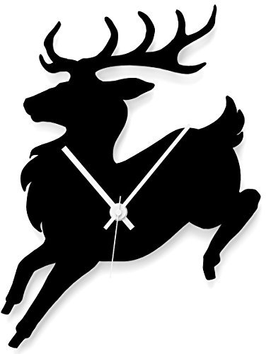 WANDKINGS Wanduhr Springender Hirsch aus Acrylglas, in 11 Farben erhältlich (Farbe: Uhr = Schwarz matt; Zeiger = Weiß)
