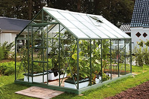 Vitavia Gewächshaus Merkur - Ausführung:9900 ESG 3 mm Grün, Fläche:ca. 9,9 m², Fenster:2, Maße:257 x 383 cm, Sockel:255 x 379 cm,