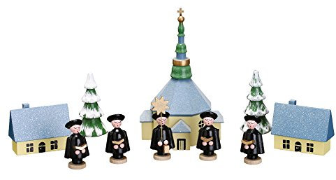 Rudolphs Schatzkiste Weihnachtsfiguren Seiffener Kirche mit Kurrende und Baum Höhe ca 13cm NEU Sternsänger Sternträger Fensterdekoration Kirche Erzgebirge Seiffen Weihnachten Holz Dekoration