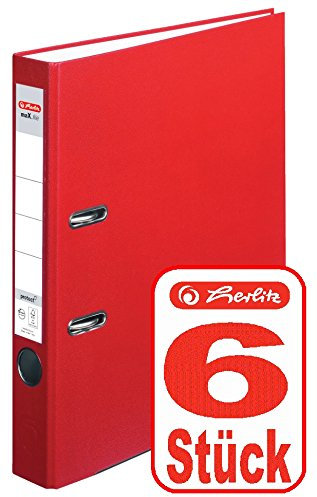 Herlitz Ordner maX.file protect A4 5cm, PP-Folienbezug beschichtet, mit Wechselfenster (rot | 6er)