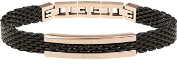 Breil, Collezione Snap, Bracciale Uomo Elegante e Moderno, in Maglia Milanese IP Black, con Placchetta in Acciaio IP Rose Gold Specchiato, Lunghezza Regolabile 17.5-21 cm, Nero-Rose Gold