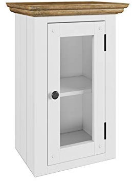 Woodkings® Bad Hängeschrank Kenia Holz, Badschrank mit Glastür, für schmale Badezimmer Design Wandschrank Badmöbel Landhaus (Weiß)