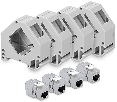 kwmobile Keystone Modul und Hutschienenadapter Set - passt auf genormte Hutschiene - 4X CAT 6A Module 4X Halter - RJ45 Buchse geschirmt - werkzeuglos